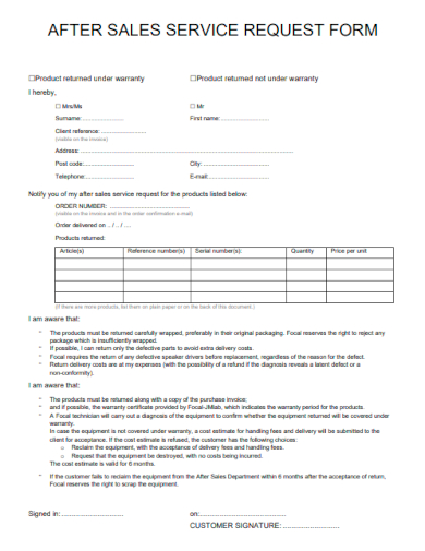 sample after sales service request form template