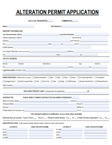 sample alteration permit application template