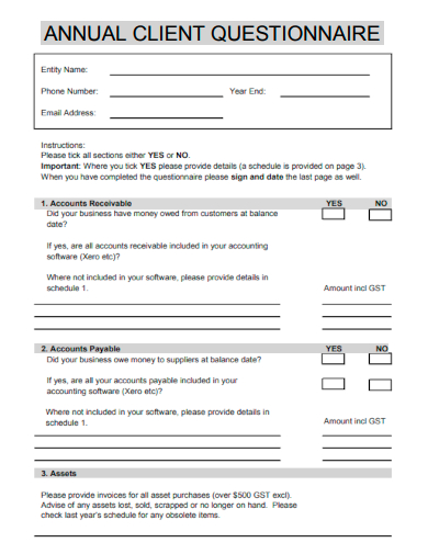 sample annual client questionnaire template