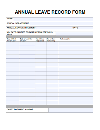 sample annual leave record form template