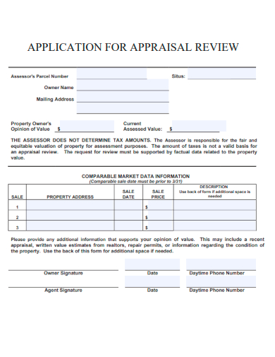 sample application for appraisal review template