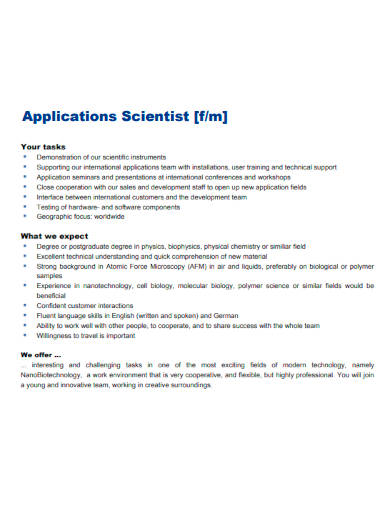 sample application scientist formal template
