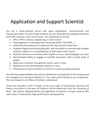 sample application and support scientist template