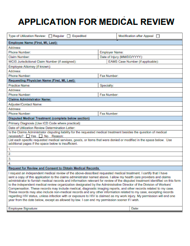 sample application for medical review template
