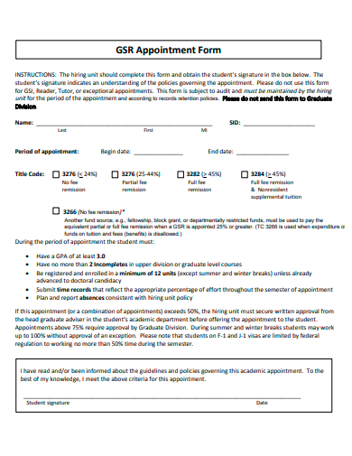 sample appointment form template