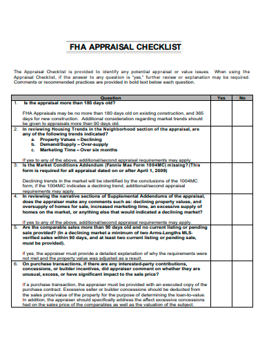 sample appraisal checklist template