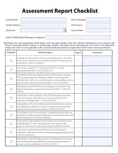 sample assessment report checklist template