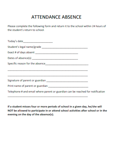 sample attendance absence form template