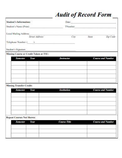sample audit of record form template