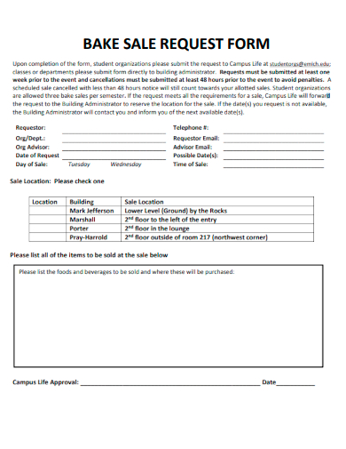 sample bake sale request form template
