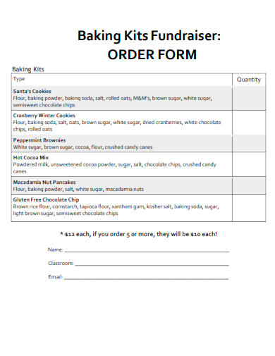 sample baking kits fundraiser order form template