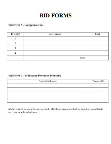 sample bid form formal template