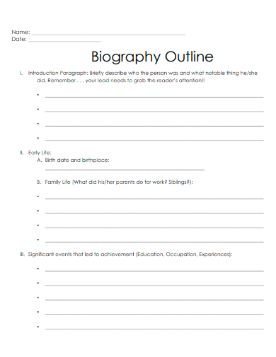 sample biography outline form template