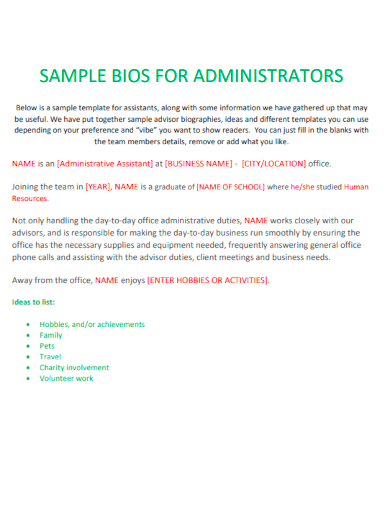 sample bios for administrators template