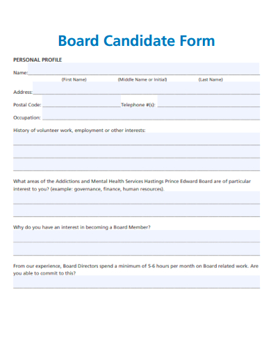 sample board candidate form template