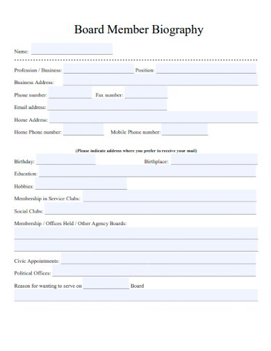 sample board member biography form template