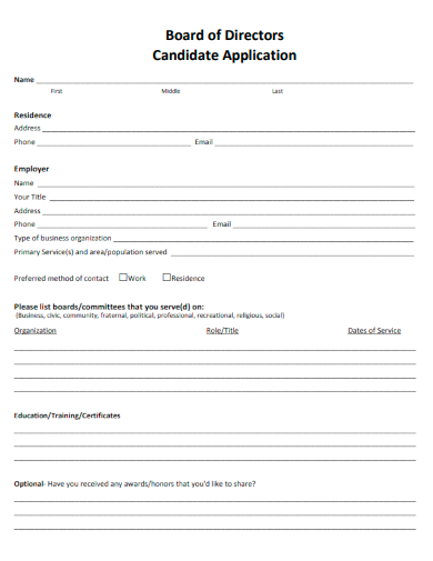 sample board of directors candidate application template