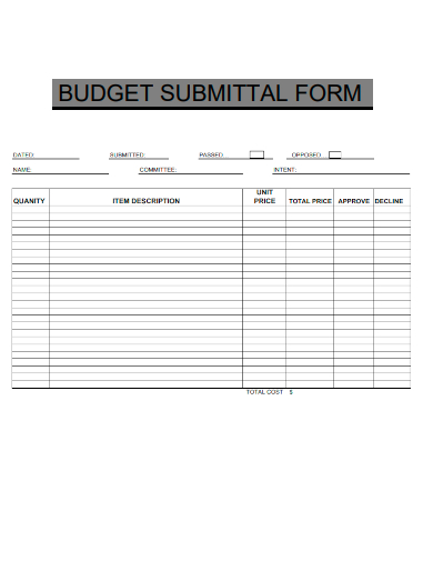 sample budget submittal form template