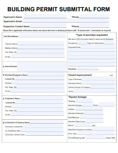 sample building permit submittal form template