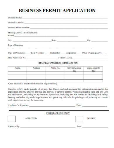 sample business permit application template