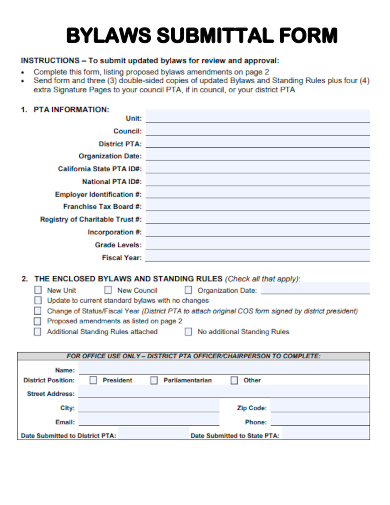 sample bylaws submittal form template