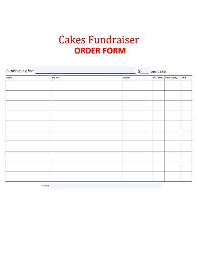 sample cakes fundraiser order form template