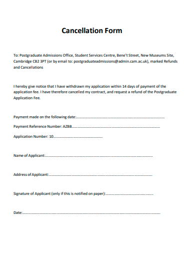 sample cancellation form template