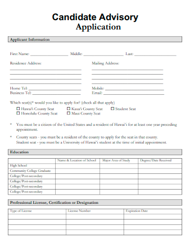 sample candidate advisory application template