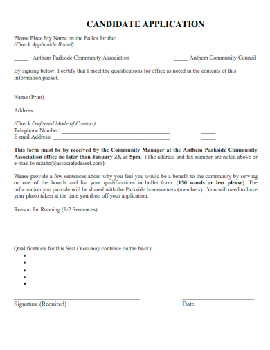sample candidate application printable template