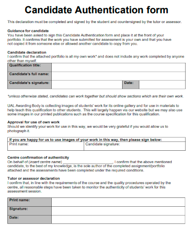 sample candidate authentication form template