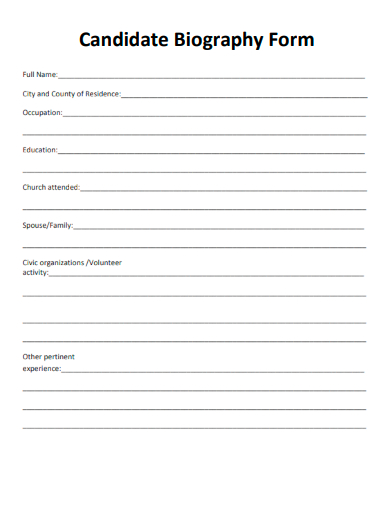 sample candidate biography form template