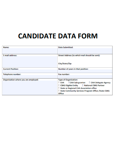 sample candidate data form template