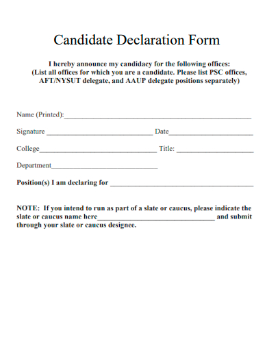 sample candidate declaration form template
