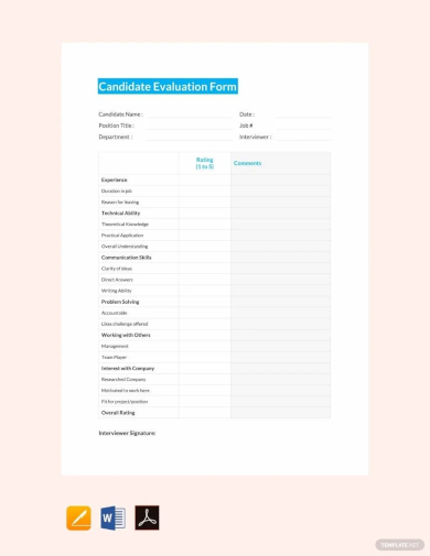 sample candidate evaluation form template