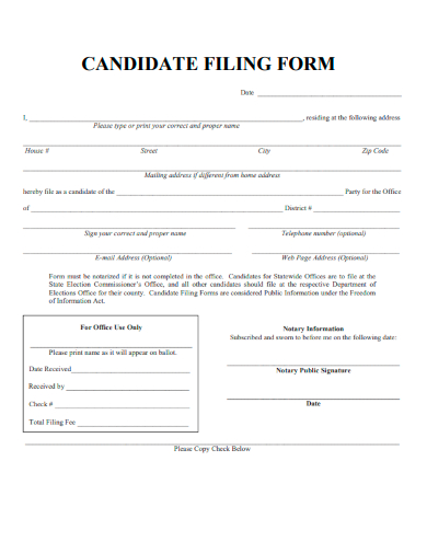 sample candidate filing form template
