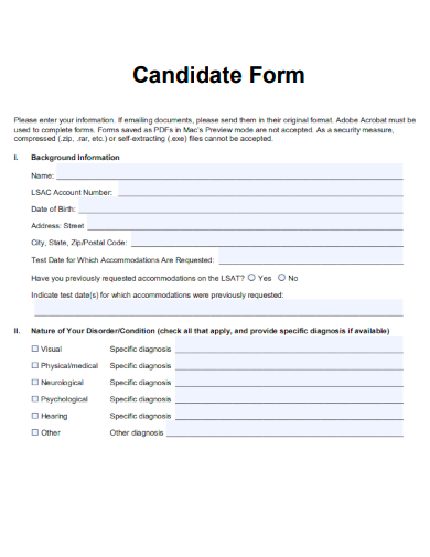sample candidate form blank template