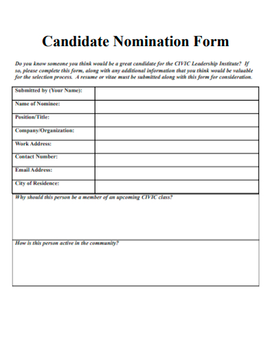 sample candidate nomination form template