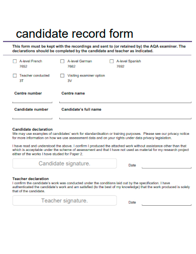 sample candidate record form template
