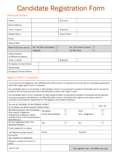 sample candidate registration form template