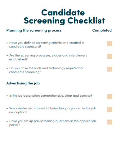sample candidate screening checklist template