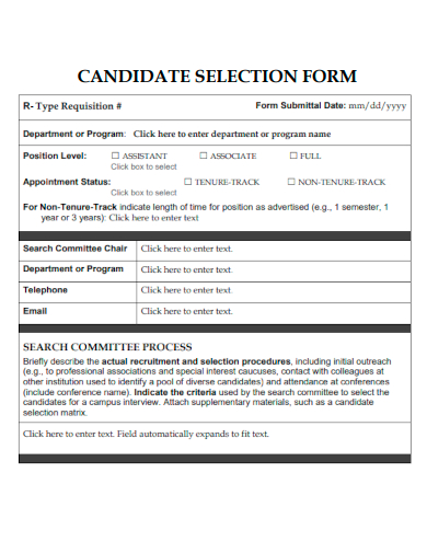 sample candidate selection form template