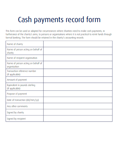 sample cash payment record form template