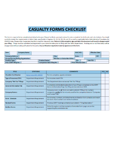 sample casualty forms checklist template