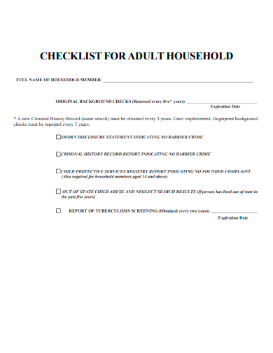sample checklist for adult household form template