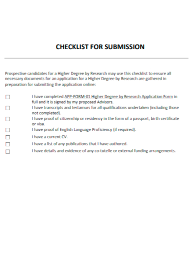 sample checklist for submission form template