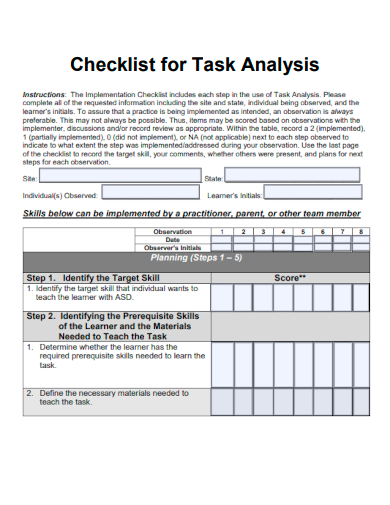 sample checklist for task analysis template
