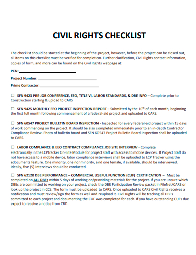 sample civil rights checklist form template