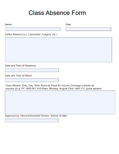 sample class absence form template