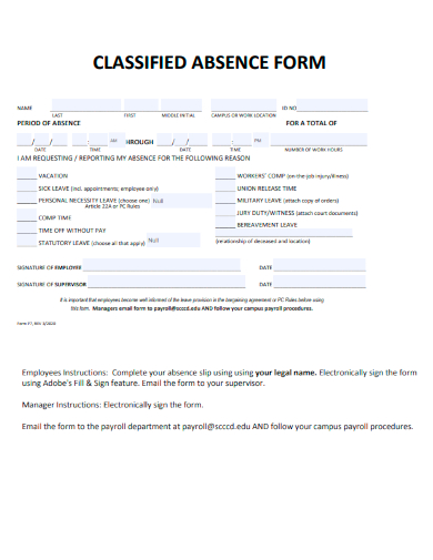 sample classified absence form template