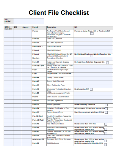 sample client file checklist form template